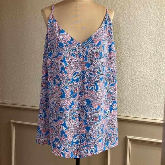 Ann Taylor Loft Plus georgette layered swing red and blue paisley cami blouse - Picture 1 of 6